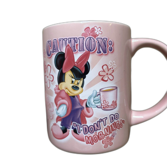 Jerry Lee NWT 'Caution: I Don't Do Mornings' Minnie Mouse Coffee Mug Disney Pink - Picture 5 of 5
